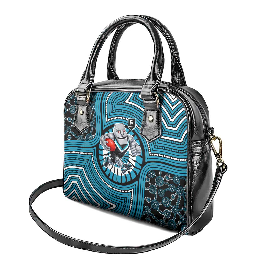 Port Adelaide Football Club Shoulder Handbag Indigenous Monochrome Dot Art Mascot Style