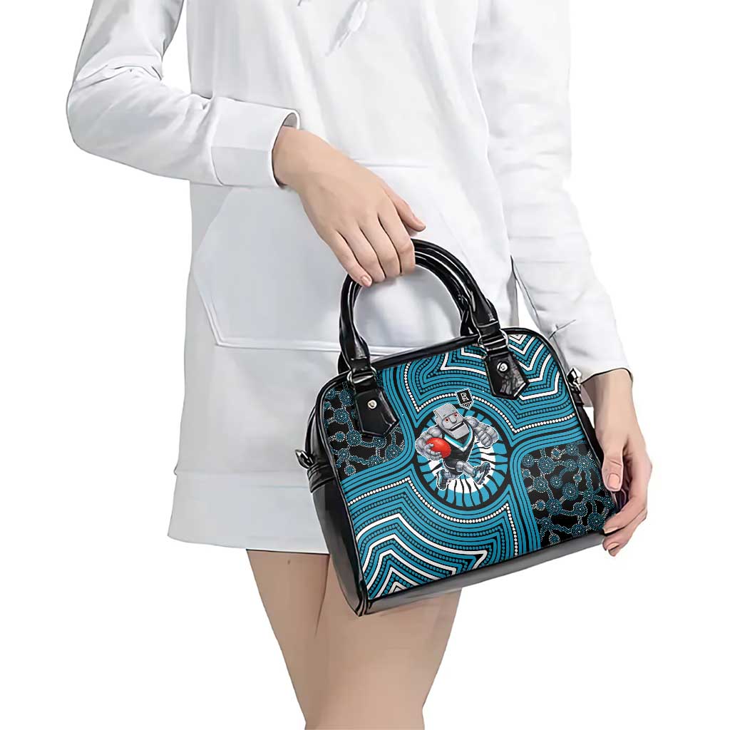 Port Adelaide Football Club Shoulder Handbag Indigenous Monochrome Dot Art Mascot Style