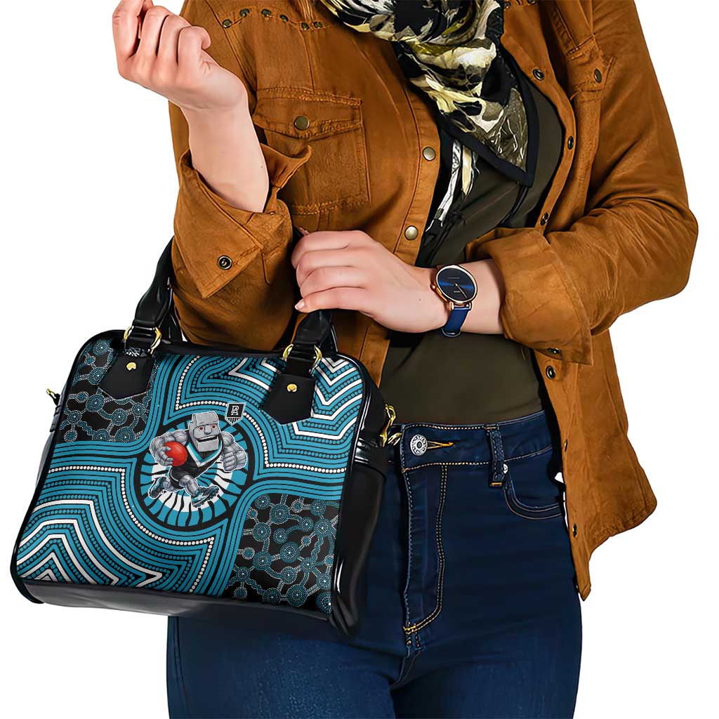 Port Adelaide Football Club Shoulder Handbag Indigenous Monochrome Dot Art Mascot Style