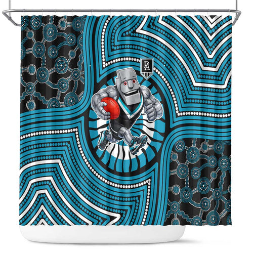 Port Adelaide Football Club Shower Curtain Indigenous Monochrome Dot Art Mascot Style