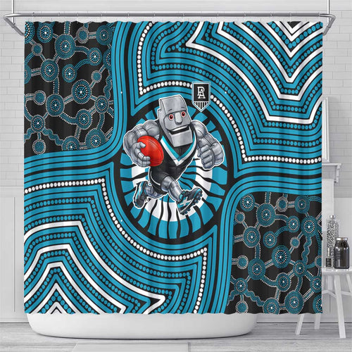 Port Adelaide Football Club Shower Curtain Indigenous Monochrome Dot Art Mascot Style