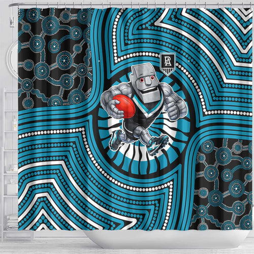 Port Adelaide Football Club Shower Curtain Indigenous Monochrome Dot Art Mascot Style