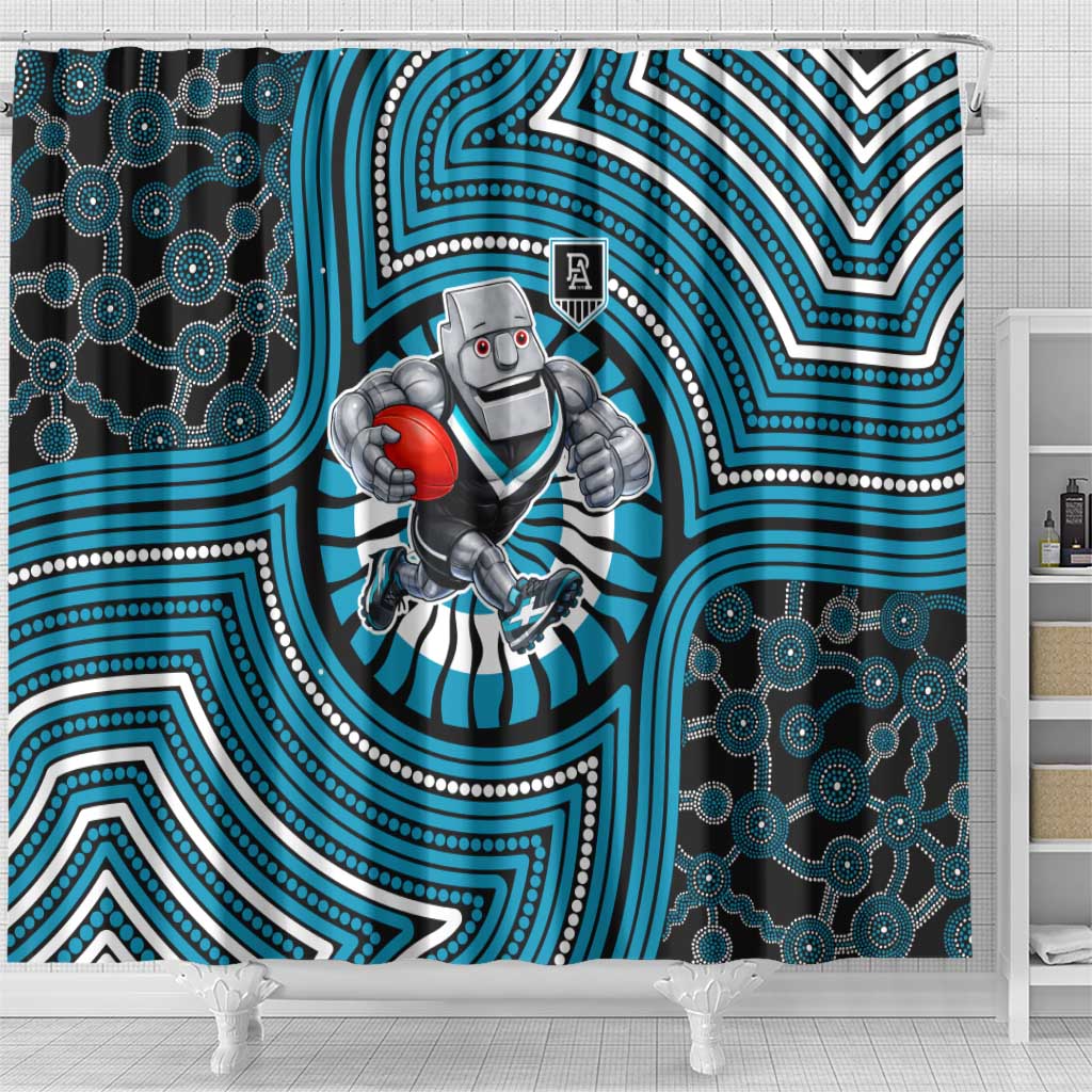 Port Adelaide Football Club Shower Curtain Indigenous Monochrome Dot Art Mascot Style