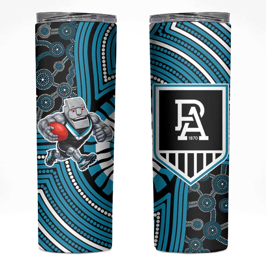 Port Adelaide Football Club Skinny Tumbler Indigenous Monochrome Dot Art Mascot Style