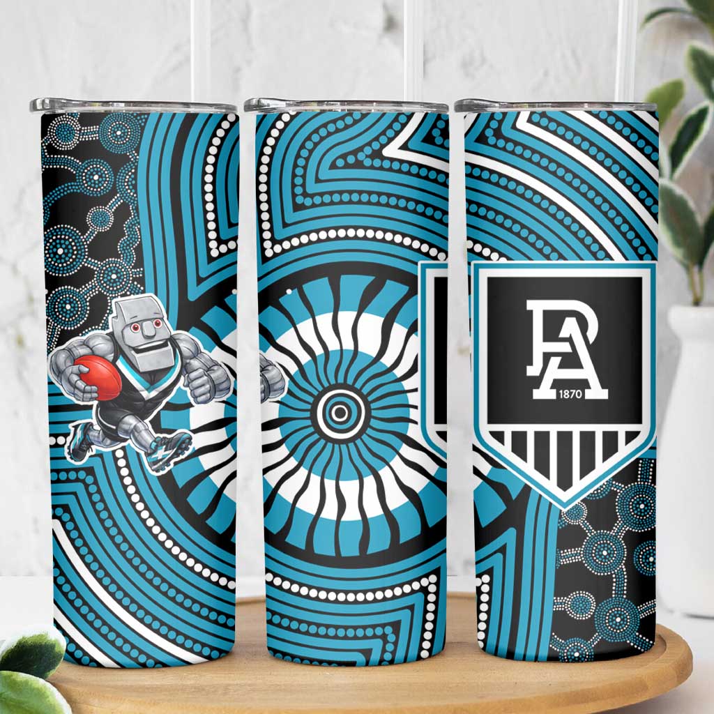 Port Adelaide Football Club Skinny Tumbler Indigenous Monochrome Dot Art Mascot Style