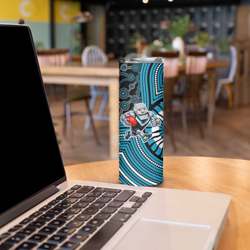 Port Adelaide Football Club Skinny Tumbler Indigenous Monochrome Dot Art Mascot Style