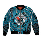 Port Adelaide Football Club Sleeve Zip Bomber Jacket Indigenous Monochrome Dot Art Mascot Style