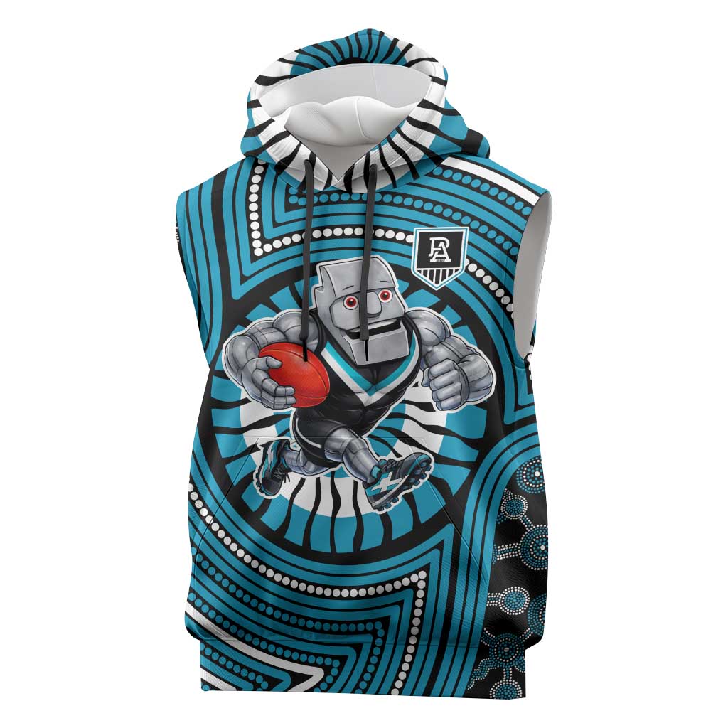 Port Adelaide Football Club Sleeveless Hoodie Indigenous Monochrome Dot Art Mascot Style