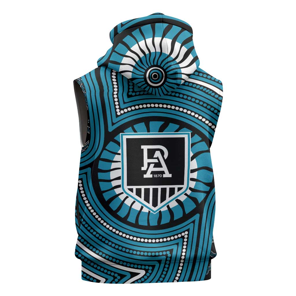 Port Adelaide Football Club Sleeveless Hoodie Indigenous Monochrome Dot Art Mascot Style