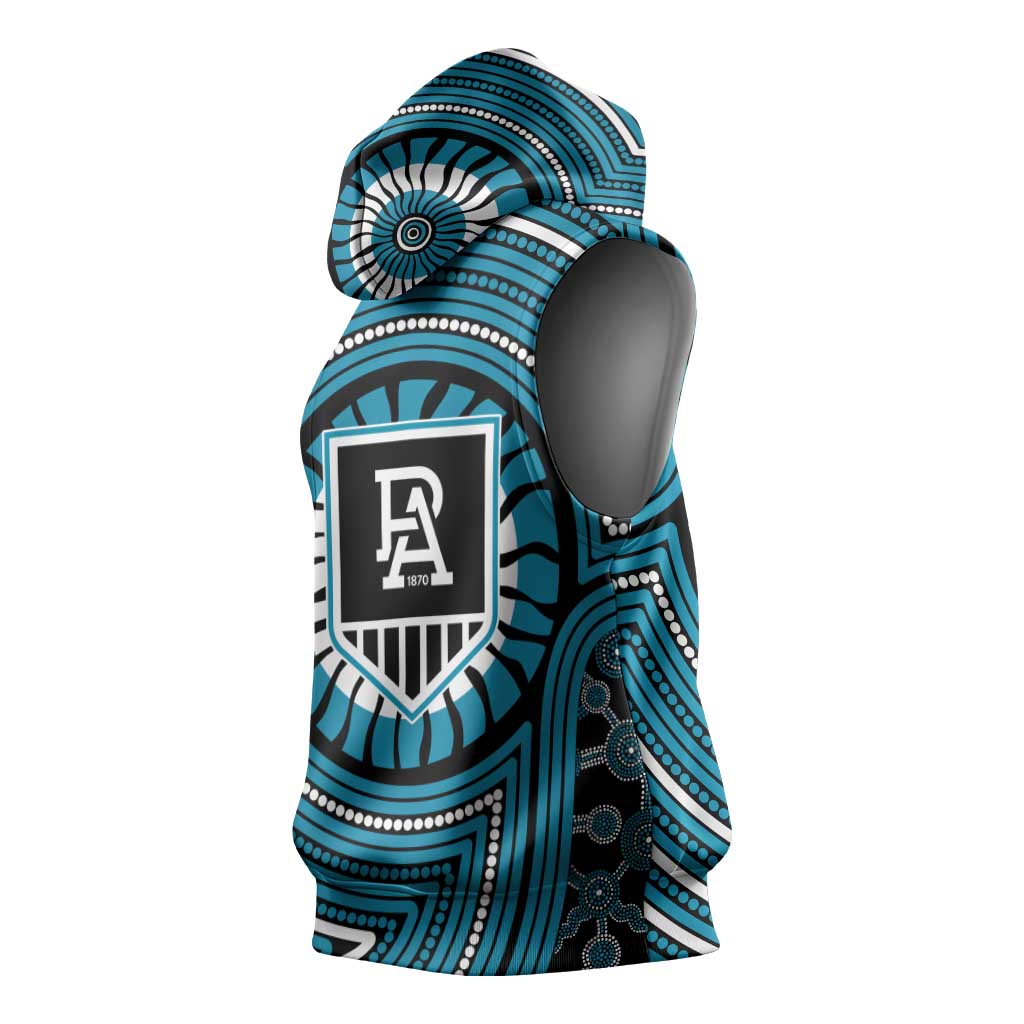 Port Adelaide Football Club Sleeveless Hoodie Indigenous Monochrome Dot Art Mascot Style