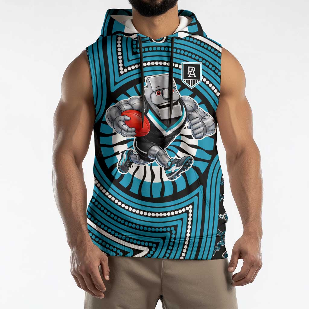 Port Adelaide Football Club Sleeveless Hoodie Indigenous Monochrome Dot Art Mascot Style