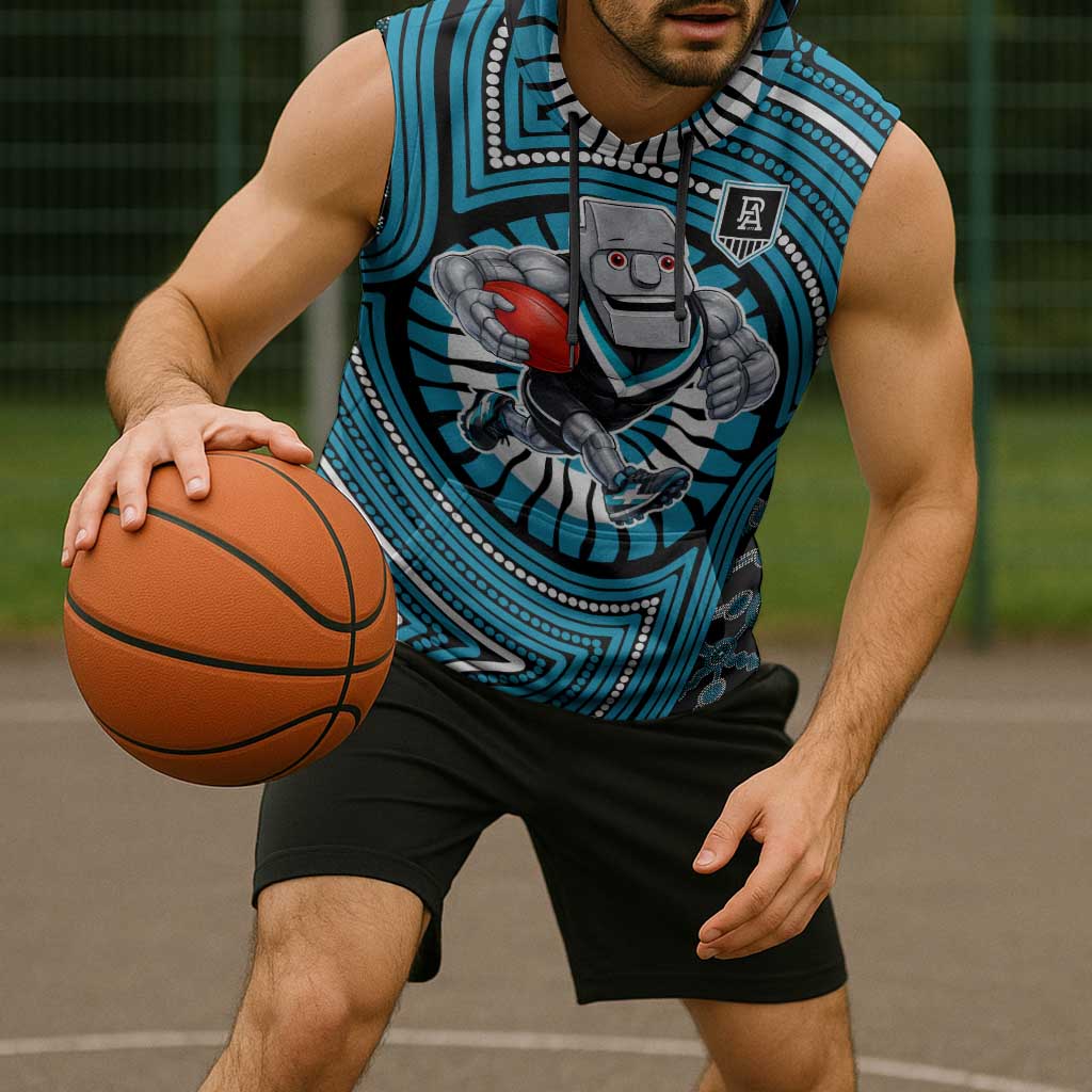 Port Adelaide Football Club Sleeveless Hoodie Indigenous Monochrome Dot Art Mascot Style