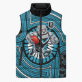 Port Adelaide Football Club Sleeveless Puffer Jacket Indigenous Monochrome Dot Art Mascot Style