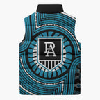 Port Adelaide Football Club Sleeveless Puffer Jacket Indigenous Monochrome Dot Art Mascot Style