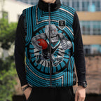 Port Adelaide Football Club Sleeveless Puffer Jacket Indigenous Monochrome Dot Art Mascot Style