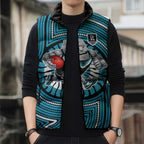 Port Adelaide Football Club Sleeveless Puffer Jacket Indigenous Monochrome Dot Art Mascot Style