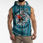 Port Adelaide Football Club Sleeveless Zip Hoodie Indigenous Monochrome Dot Art Mascot Style