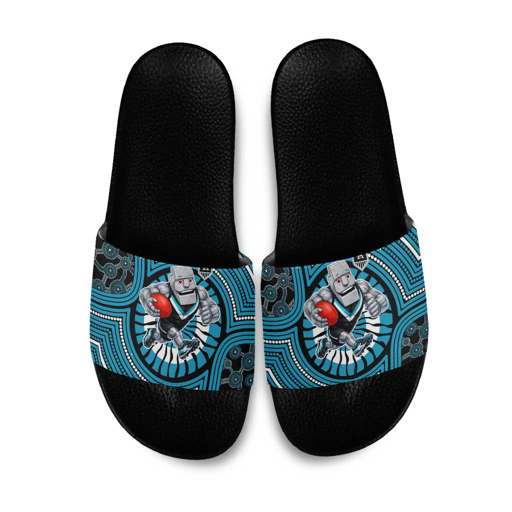 Port Adelaide Football Club Slide Sandals Indigenous Monochrome Dot Art Mascot Style