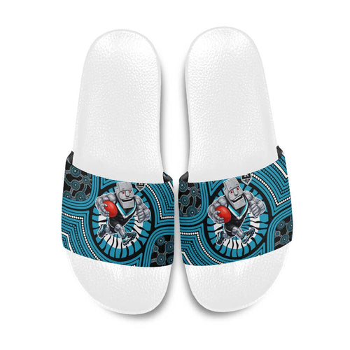 Port Adelaide Football Club Slide Sandals Indigenous Monochrome Dot Art Mascot Style