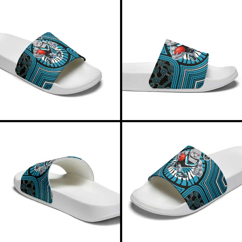 Port Adelaide Football Club Slide Sandals Indigenous Monochrome Dot Art Mascot Style