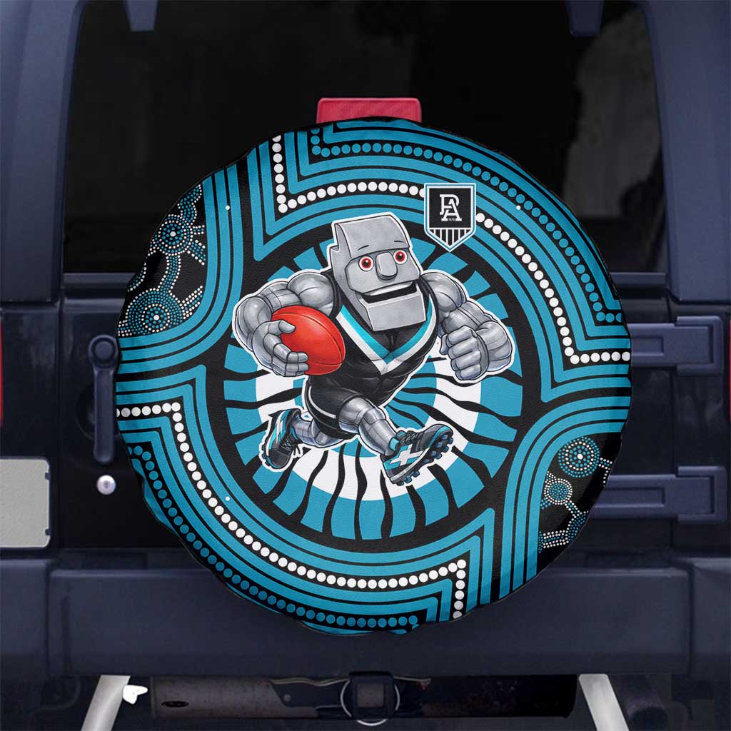 Port Adelaide Football Club Spare Tire Cover Indigenous Monochrome Dot Art Mascot Style