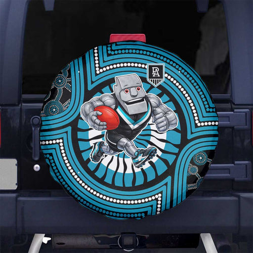 Port Adelaide Football Club Spare Tire Cover Indigenous Monochrome Dot Art Mascot Style