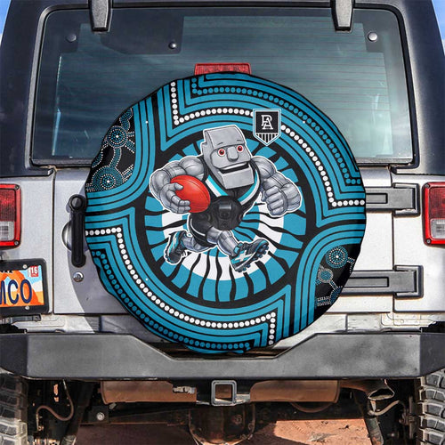Port Adelaide Football Club Spare Tire Cover Indigenous Monochrome Dot Art Mascot Style