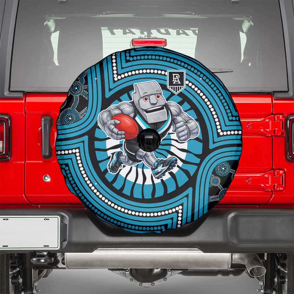 Port Adelaide Football Club Spare Tire Cover Indigenous Monochrome Dot Art Mascot Style