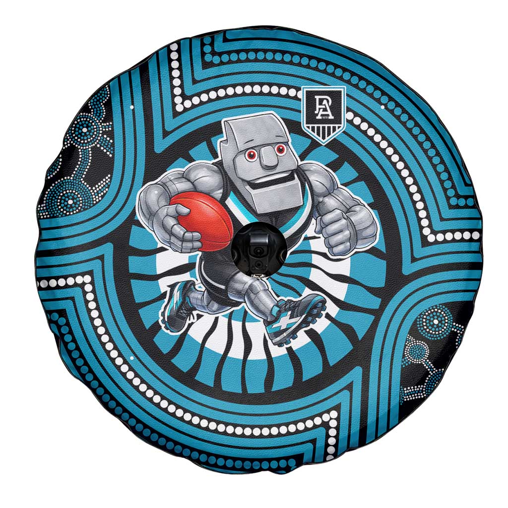 Port Adelaide Football Club Spare Tire Cover Indigenous Monochrome Dot Art Mascot Style