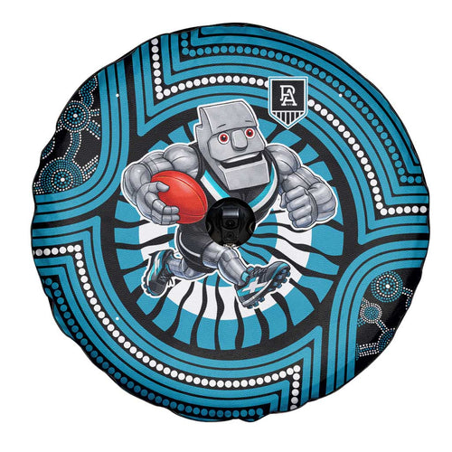 Port Adelaide Football Club Spare Tire Cover Indigenous Monochrome Dot Art Mascot Style