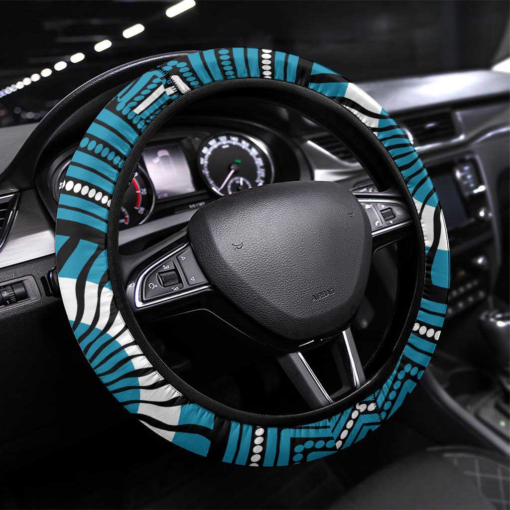 Port Adelaide Football Club Steering Wheel Cover Indigenous Monochrome Dot Art Mascot Style
