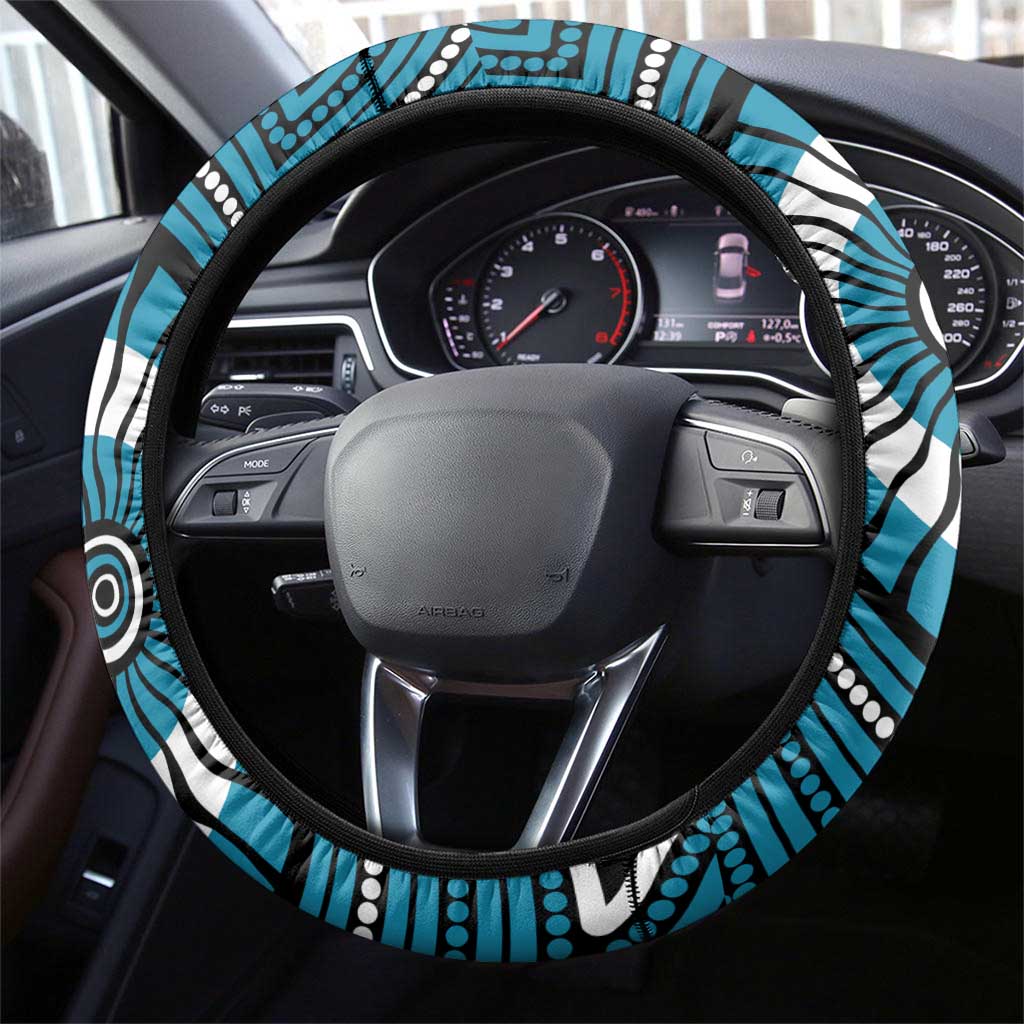 Port Adelaide Football Club Steering Wheel Cover Indigenous Monochrome Dot Art Mascot Style