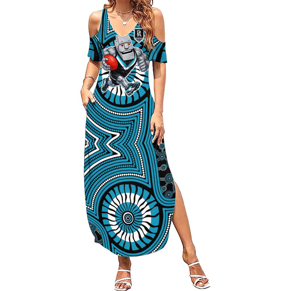 Port Adelaide Football Club Summer Maxi Dress Indigenous Monochrome Dot Art Mascot Style