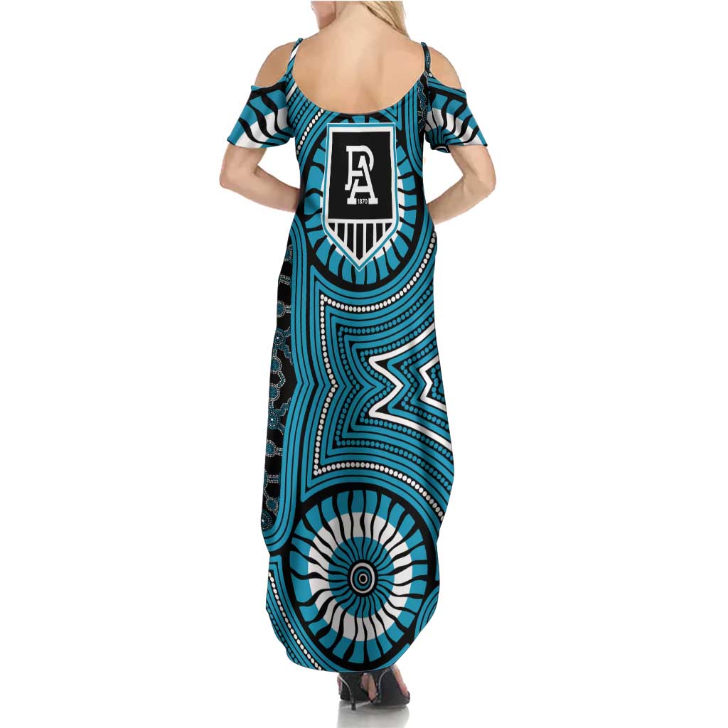 Port Adelaide Football Club Summer Maxi Dress Indigenous Monochrome Dot Art Mascot Style