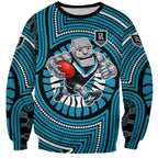 Port Adelaide Football Club Sweatshirt Indigenous Monochrome Dot Art Mascot Style