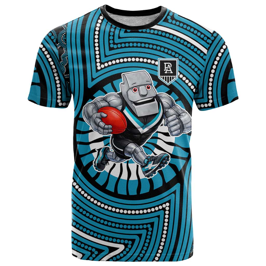 Port Adelaide Football Club T Shirt Indigenous Monochrome Dot Art Mascot Style