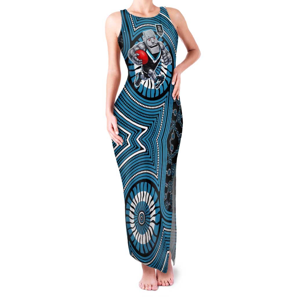 Port Adelaide Football Club Tank Maxi Dress Indigenous Monochrome Dot Art Mascot Style
