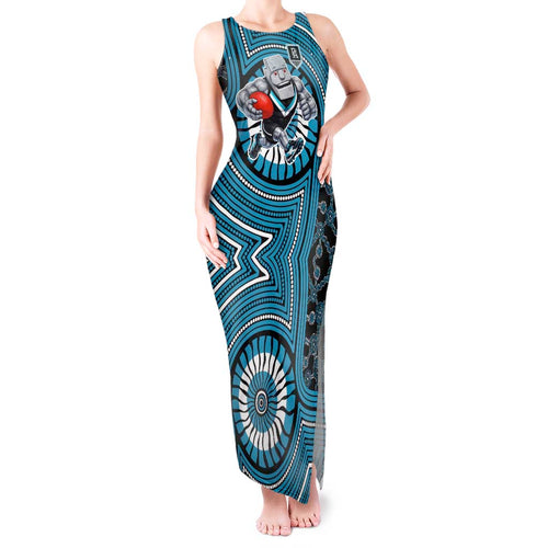 Port Adelaide Football Club Tank Maxi Dress Indigenous Monochrome Dot Art Mascot Style
