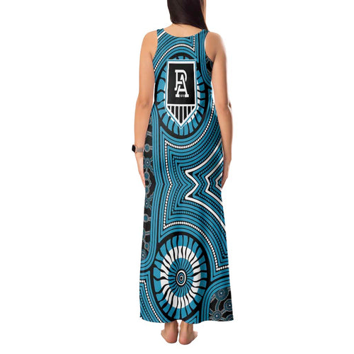 Port Adelaide Football Club Tank Maxi Dress Indigenous Monochrome Dot Art Mascot Style