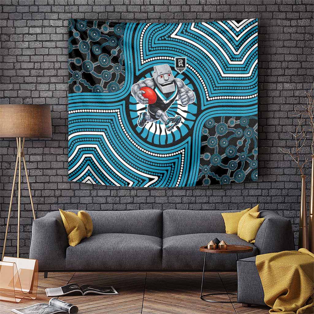 Port Adelaide Football Club Tapestry Indigenous Monochrome Dot Art Mascot Style