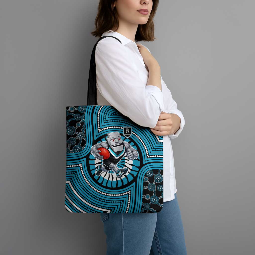 Port Adelaide Football Club Tote Bag Indigenous Monochrome Dot Art Mascot Style