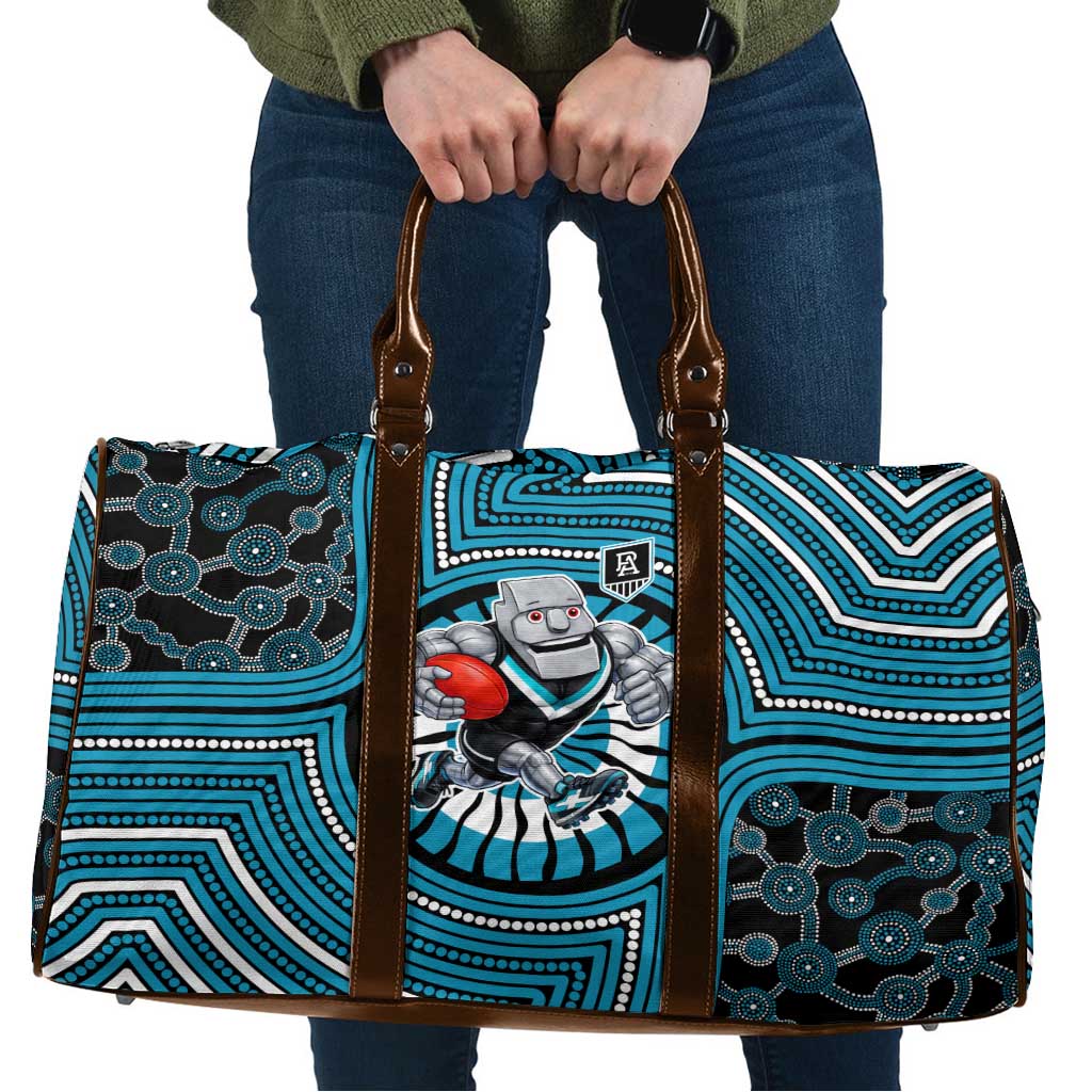 Port Adelaide Football Club Travel Bag Indigenous Monochrome Dot Art Mascot Style