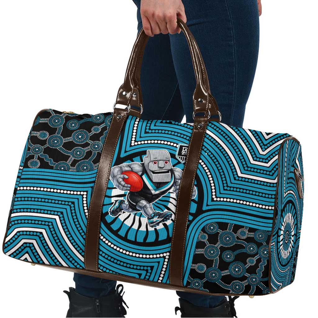 Port Adelaide Football Club Travel Bag Indigenous Monochrome Dot Art Mascot Style