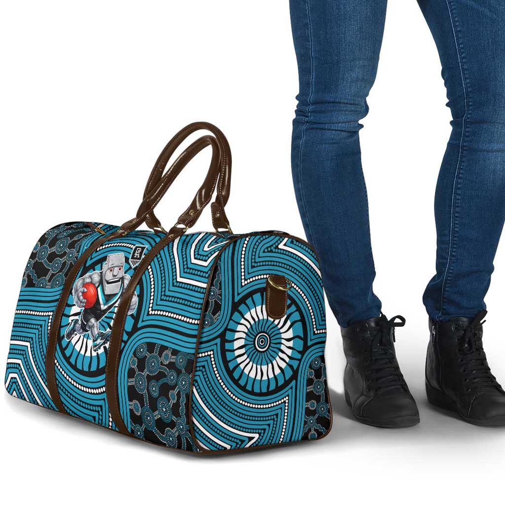 Port Adelaide Football Club Travel Bag Indigenous Monochrome Dot Art Mascot Style