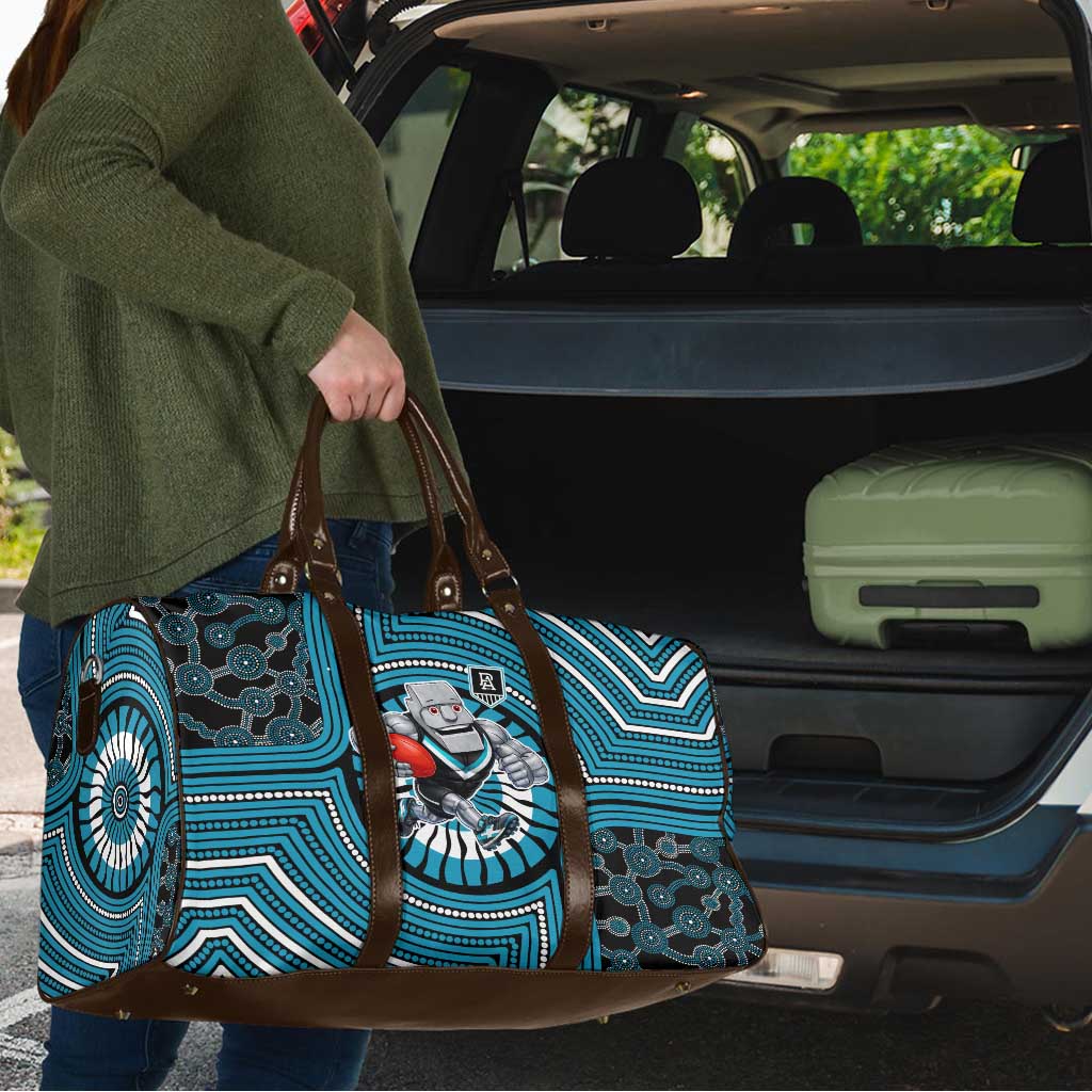 Port Adelaide Football Club Travel Bag Indigenous Monochrome Dot Art Mascot Style