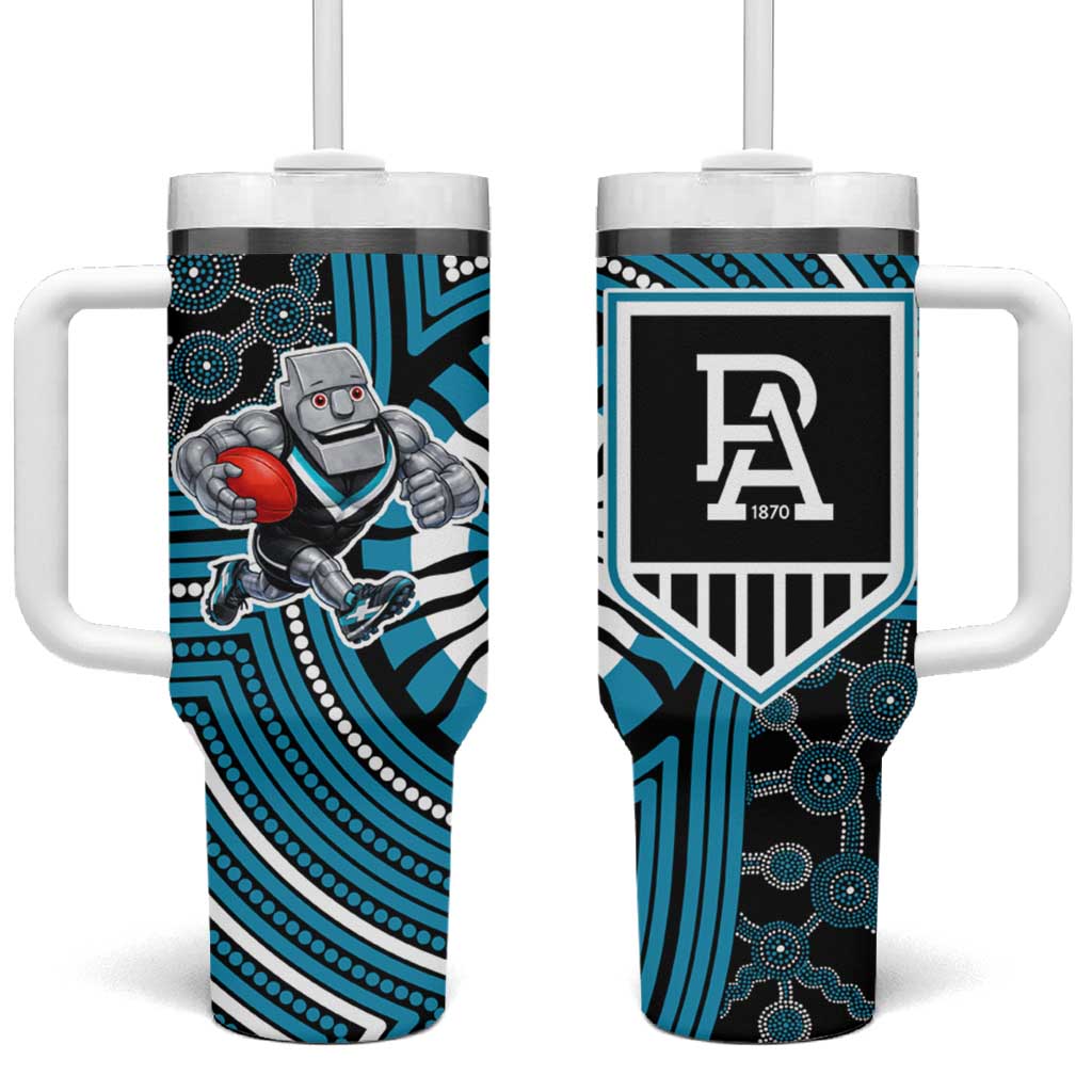 Port Adelaide Football Club Tumbler With Handle Indigenous Monochrome Dot Art Mascot Style