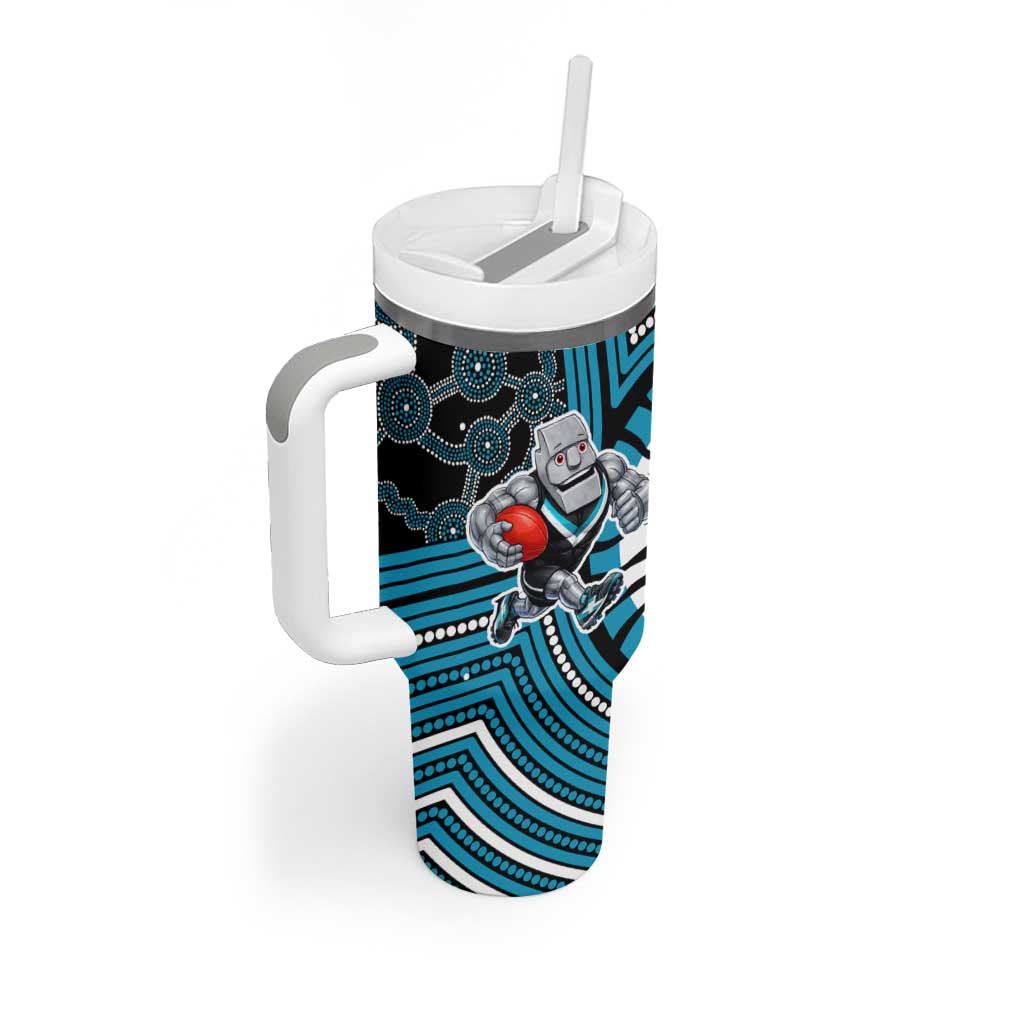 Port Adelaide Football Club Tumbler With Handle Indigenous Monochrome Dot Art Mascot Style