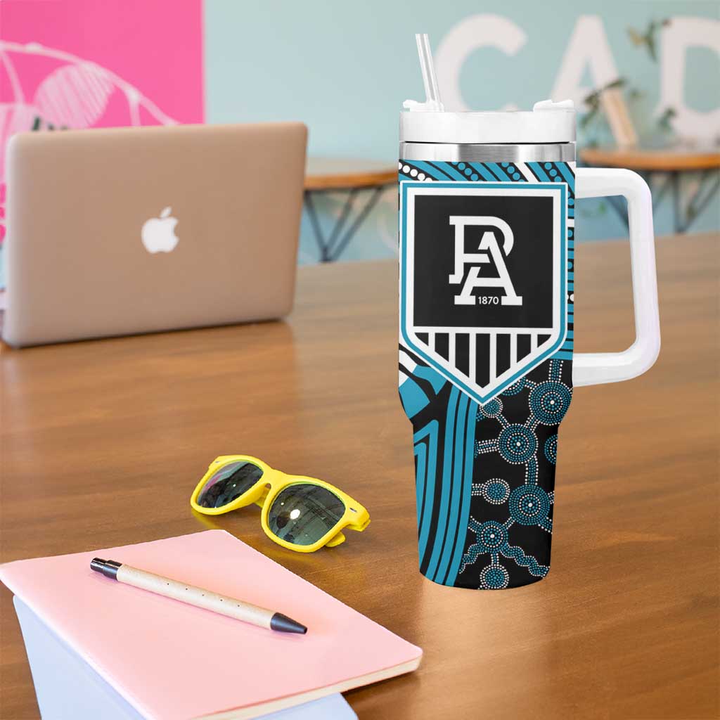 Port Adelaide Football Club Tumbler With Handle Indigenous Monochrome Dot Art Mascot Style