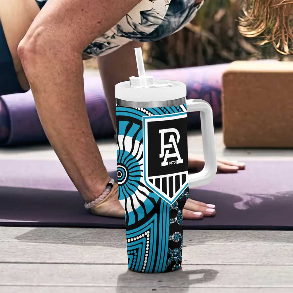 Port Adelaide Football Club Tumbler With Handle Indigenous Monochrome Dot Art Mascot Style
