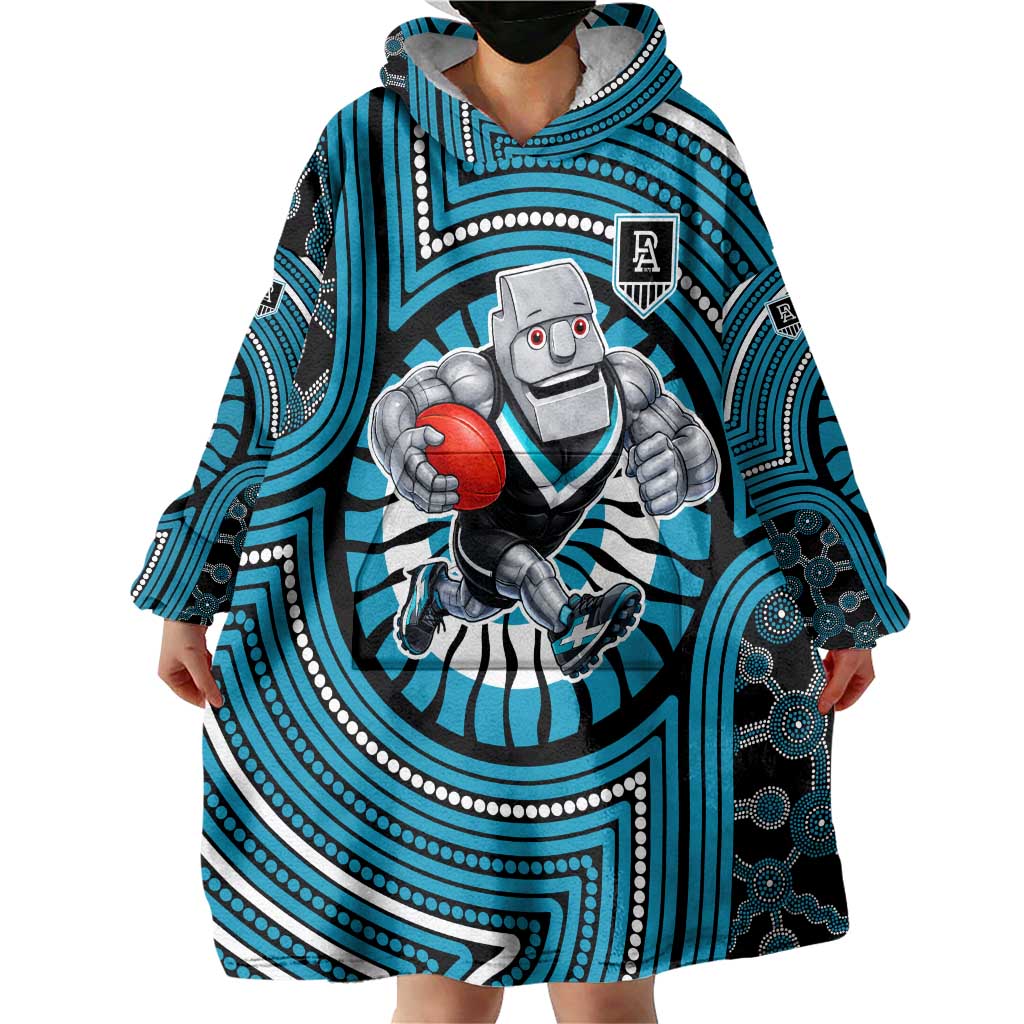Port Adelaide Football Club Wearable Blanket Hoodie Indigenous Monochrome Dot Art Mascot Style